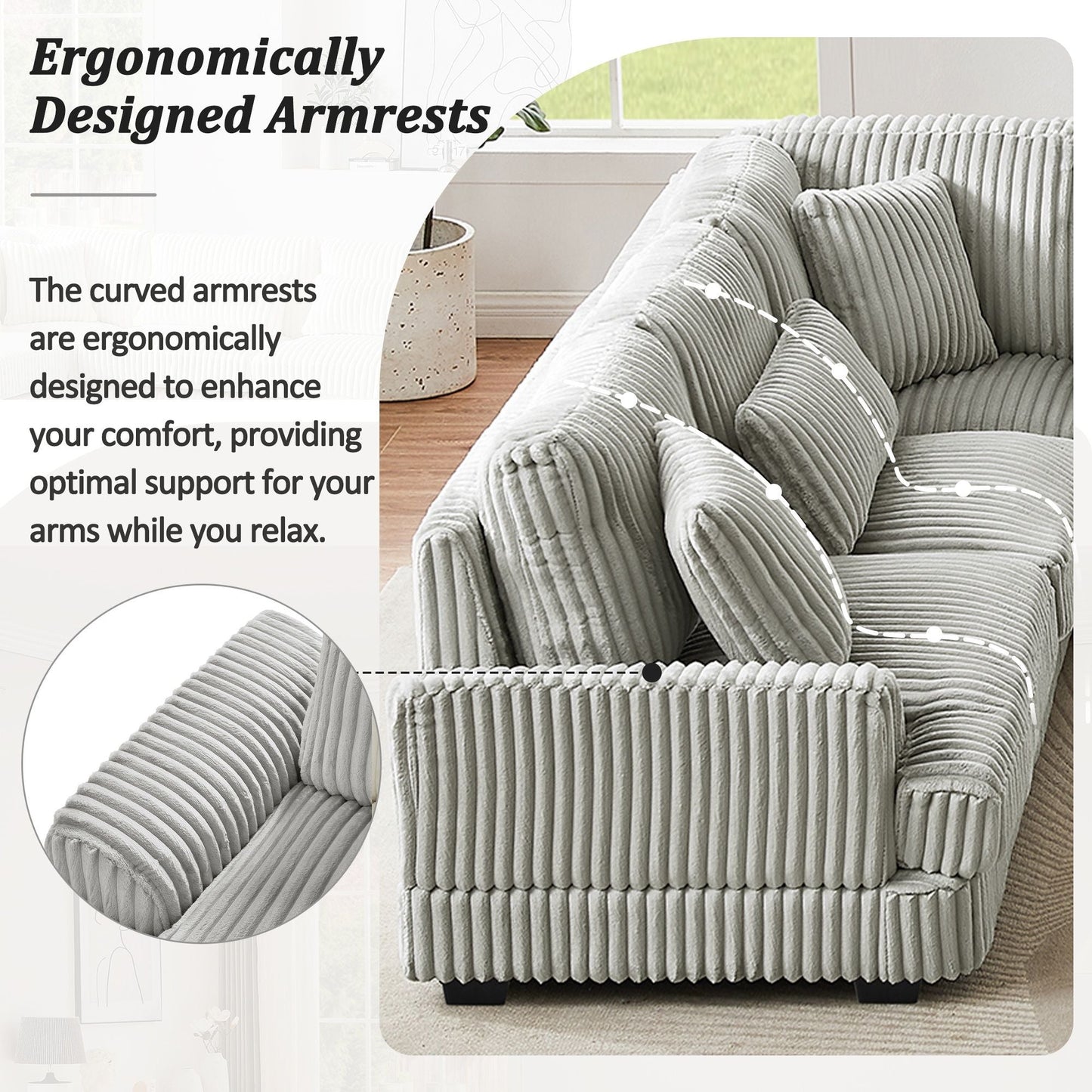 U - Shaped Sectional Sofa With Chaise Lounge, Oversized Living Room Sofa - Gray