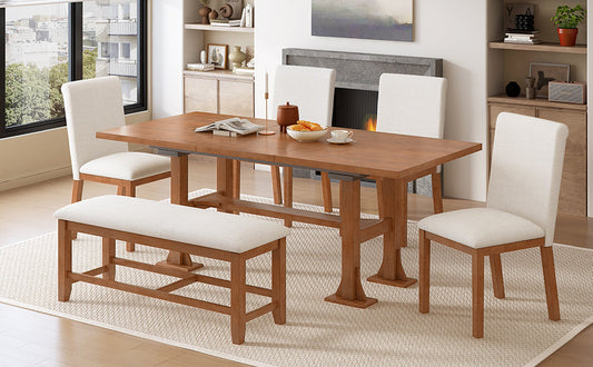 TOPMAX Farmhouse 76inch 6-Piece Extendable Dining Table Set