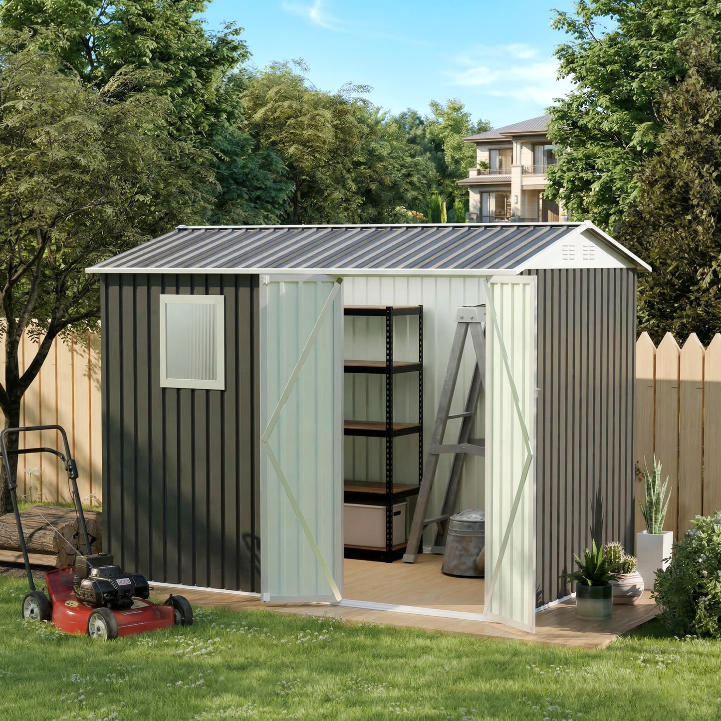 9x6 Ft Metal Garden Shed with 1 Window for Outdoor Patio Storage