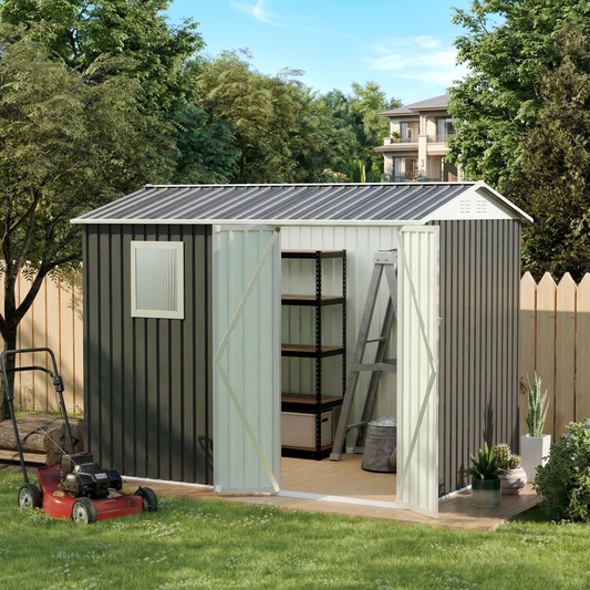 9x6 Ft Metal Garden Shed with 1 Window for Outdoor Patio Storage