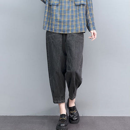 Loose-fitting Plus-size High-waisted Figure-flattering Cropped Denim Jeans