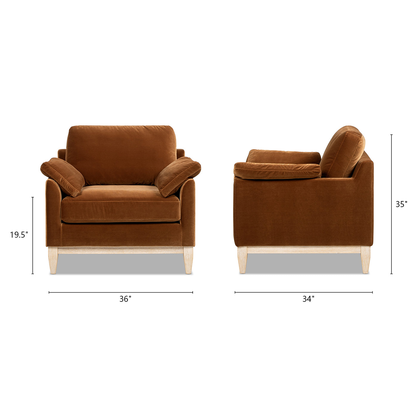 Pasadena 36" Wide Modern Farmhouse Accent Arm Chair, Burnt Orange Velvet