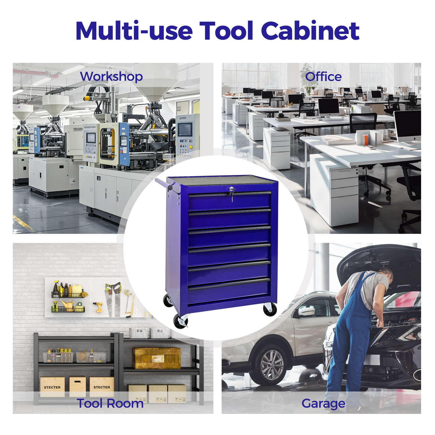 Rolling Metal Tool Chest with 6 Drawers, 20" Cabinet - Purple