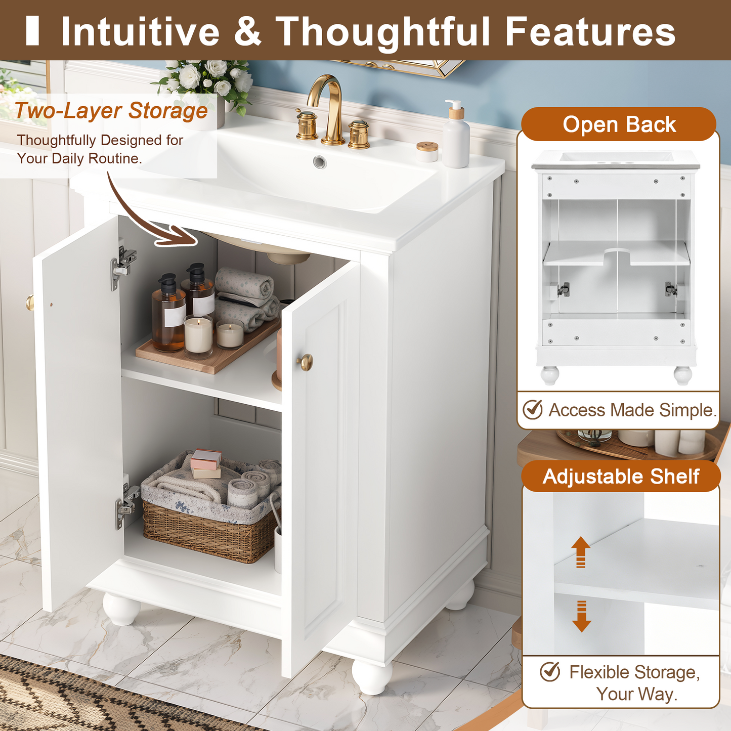 24 Inch Modern Bathroom Vanity Cabinet With Ceramic Sink