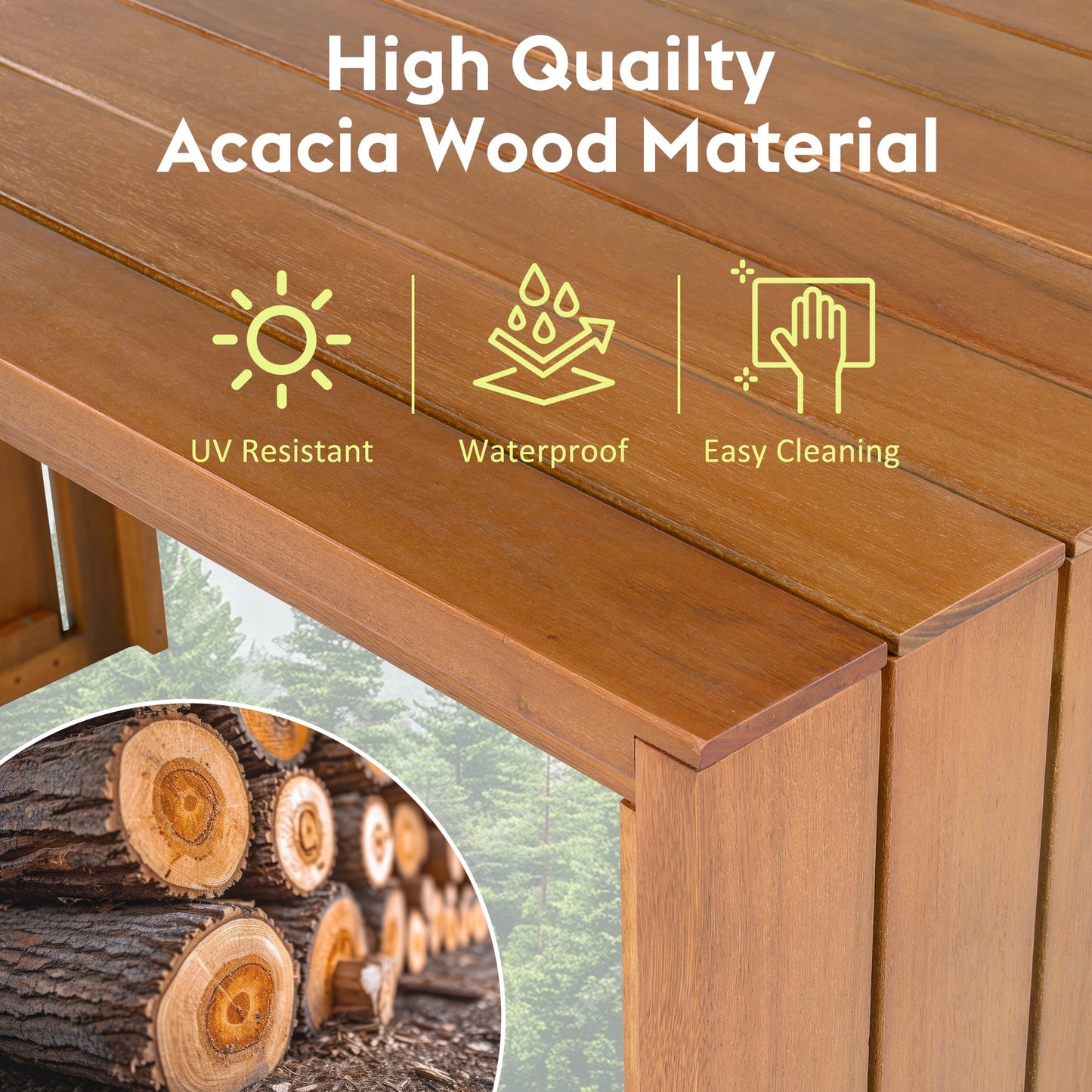 5 Piece Outdoor Bar Set with Acacia Wood Table & Cushioned Stools