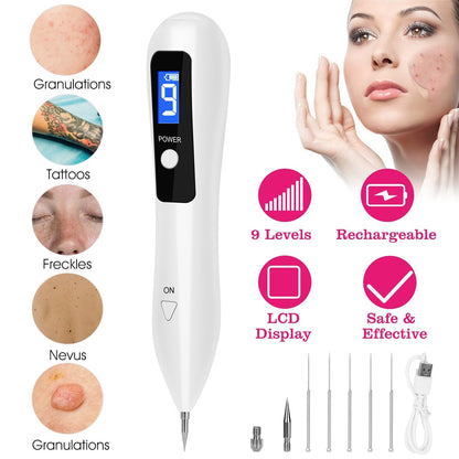 Skin Tag Repair Kit Portable Beauty Equipment Multi-Level with Home Usage USB Charging LCD Level Adjustable 6 Replaceable Needles
