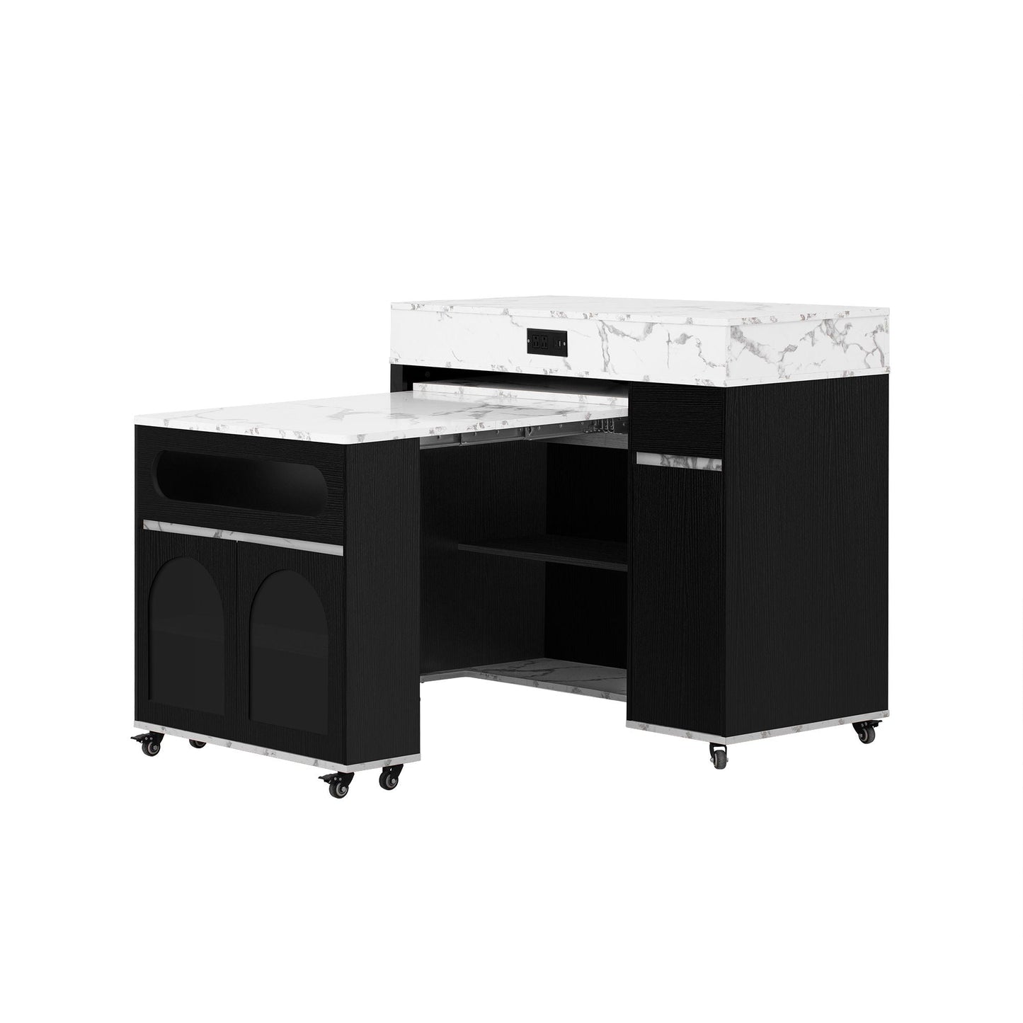 Extendable Dining Table With Folding Top, Rolling Kitchen Island With Drawers And Power Outlet