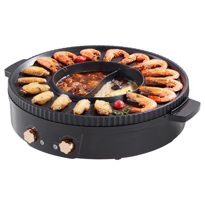 Hot Pot with Grill 1800W 2-in-1 Electric Smokeless Grill Hot Pot for 2-8 People