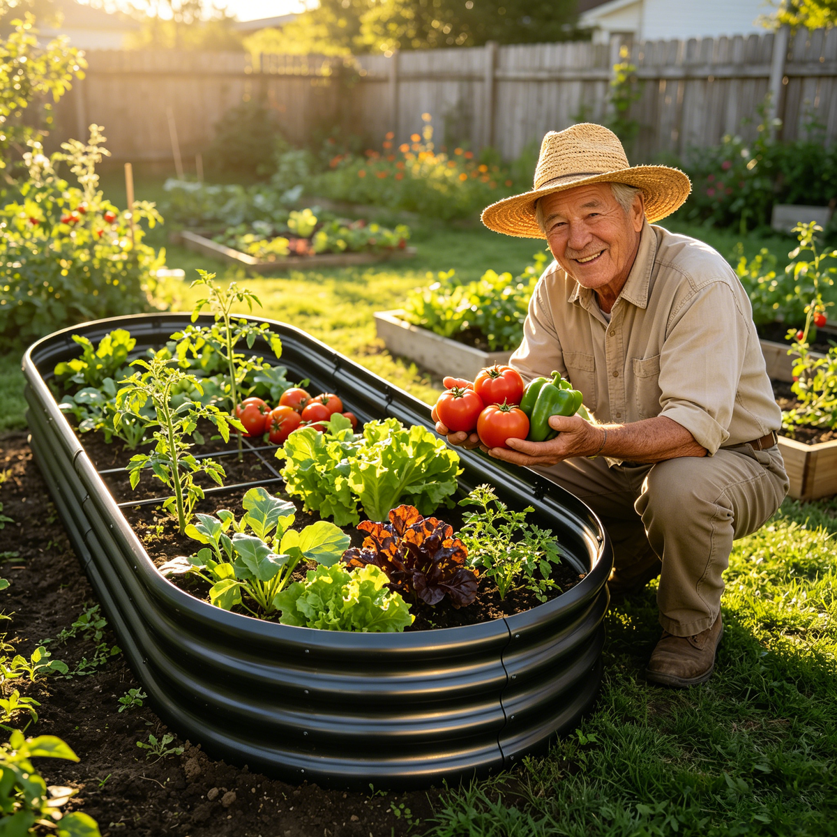 Galvanized Raised Garden Bed with Rust-Proof Design - Black or Green