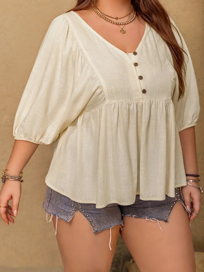 Peplum V-Neck Half Sleeve Blouse