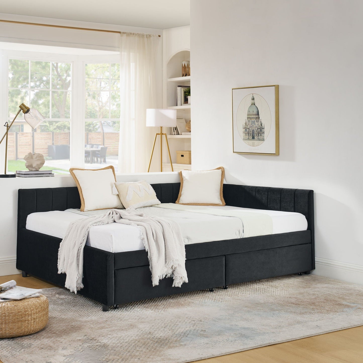 Upholstered Tufted Daybed Frame With Storage Drawers