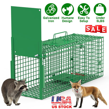 30in 1 Door Live Animal Cage Trap For Animals Under 5LBS Easy To Setup Humane Galvanized Iron Trap Cage For Small Cats Rabbits Squirrels Moles Chipmun