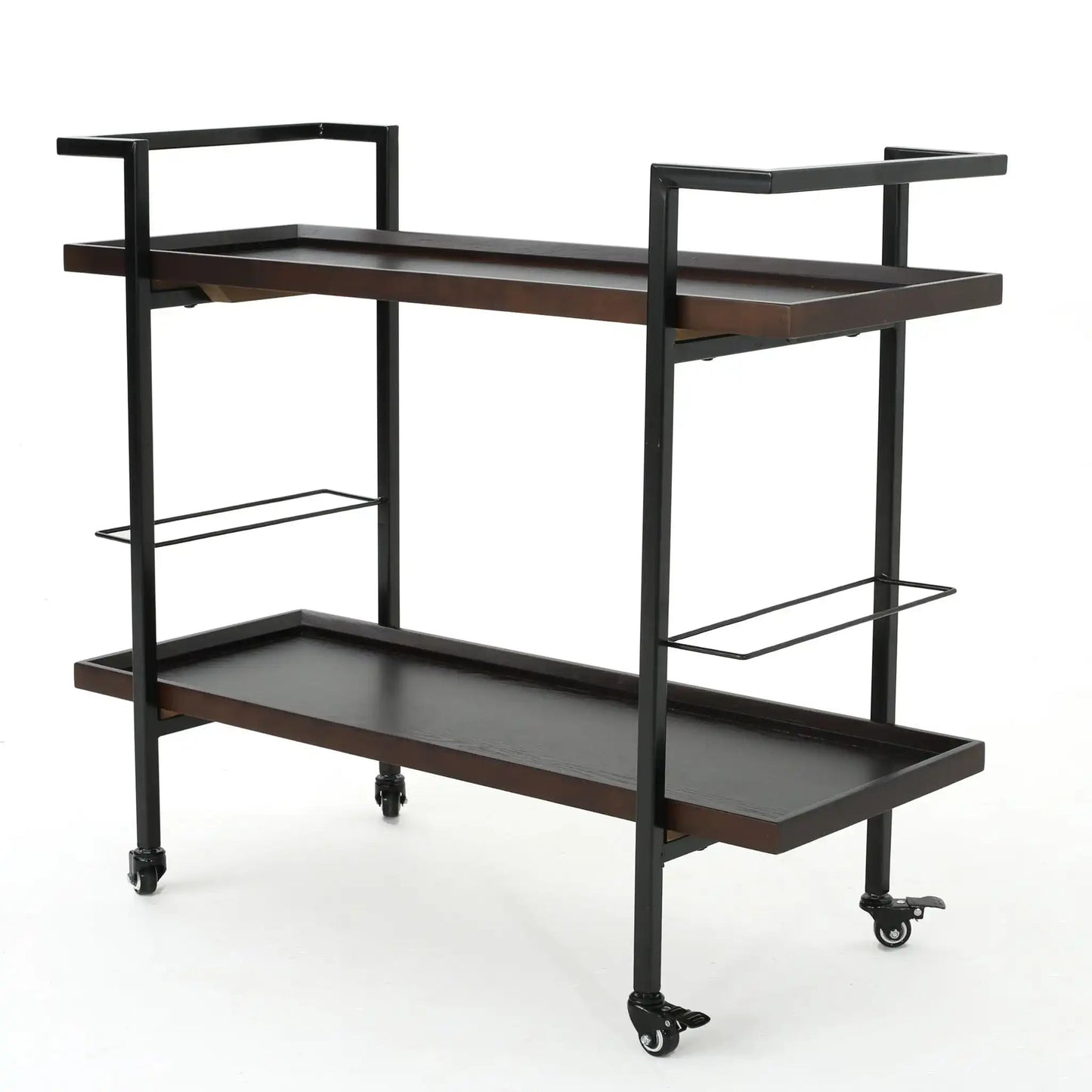 Modern Industrial Bar Cart With Shelving and Casters