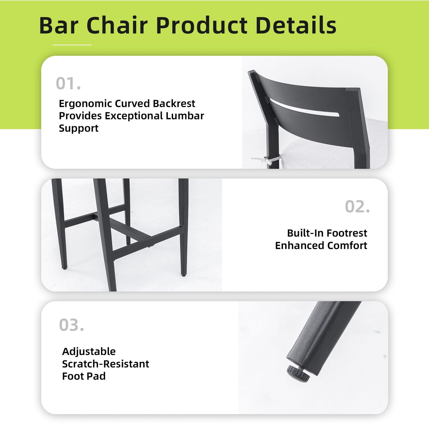 Modern Outdoor Patio Bar Set, Rounded Square Table & Bar Chairs, Non Rust Frame, Tapered Legs, Sunbrella Cushion