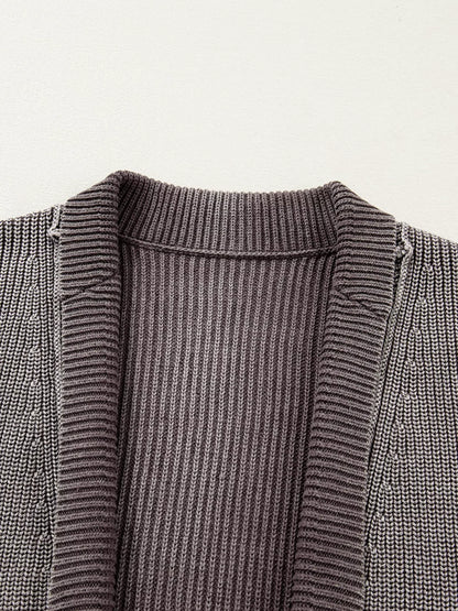 Mineral Wash Exposed Seam Patchwork Knit Open Sweater Cardigan