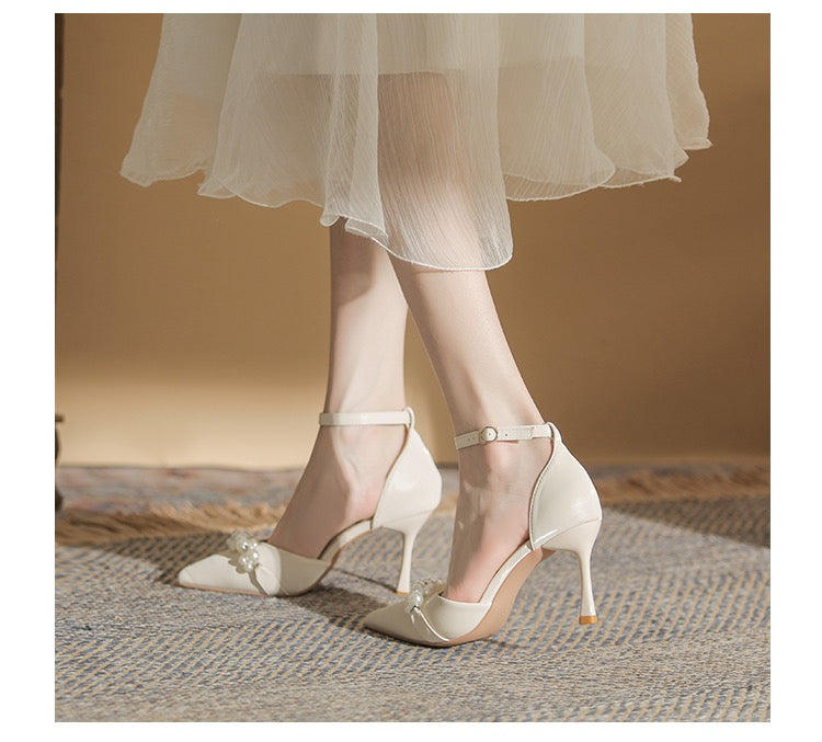 Chuyu Season 2026 Spring & Summer New Pointed Toe Flats & High Heels, Versatile Stiletto Heel Closed Toe Sandals With Metal Belt Buckle For Women