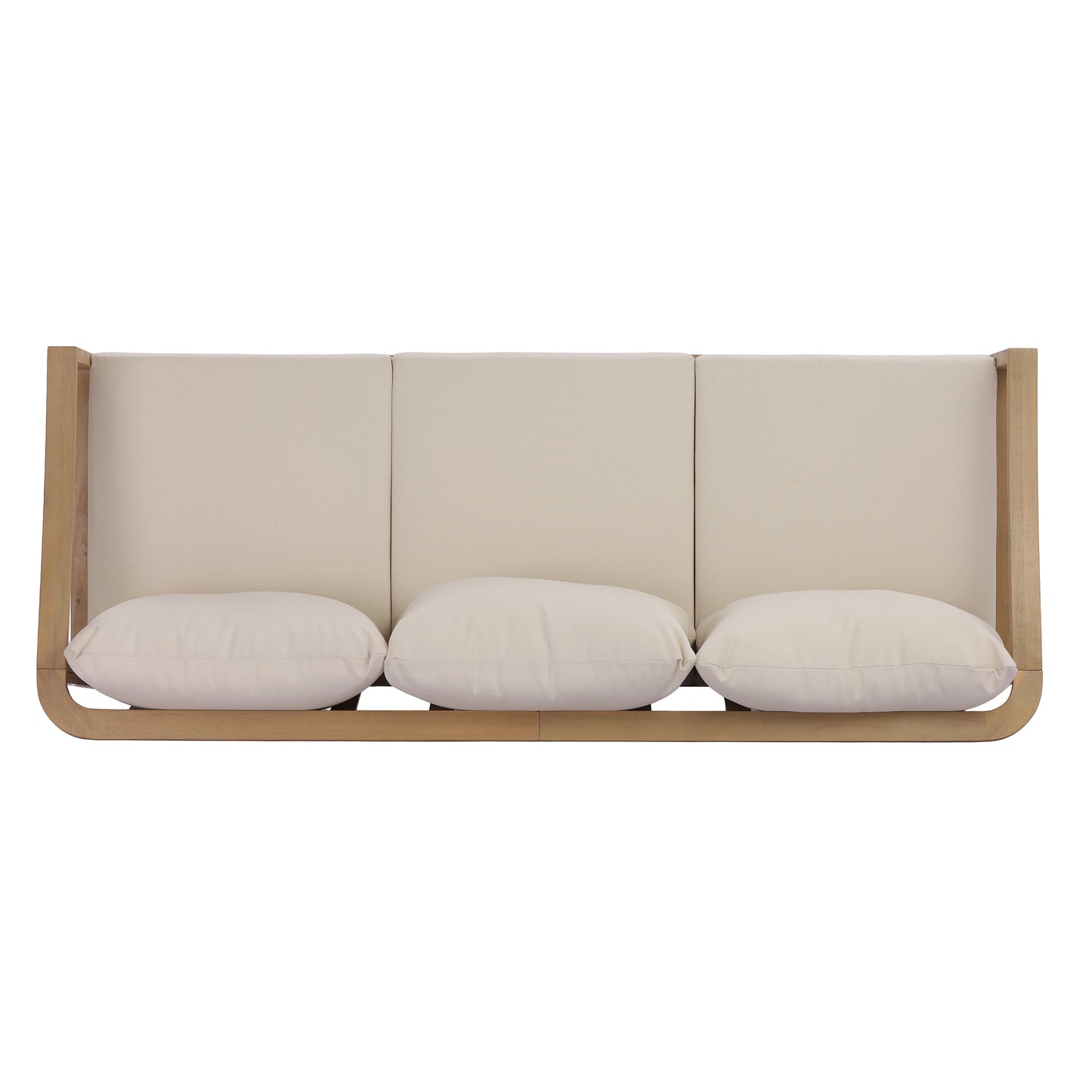 77.95" Outdoor Acacia Wood 3-Seater Sofa with Beige Cushions