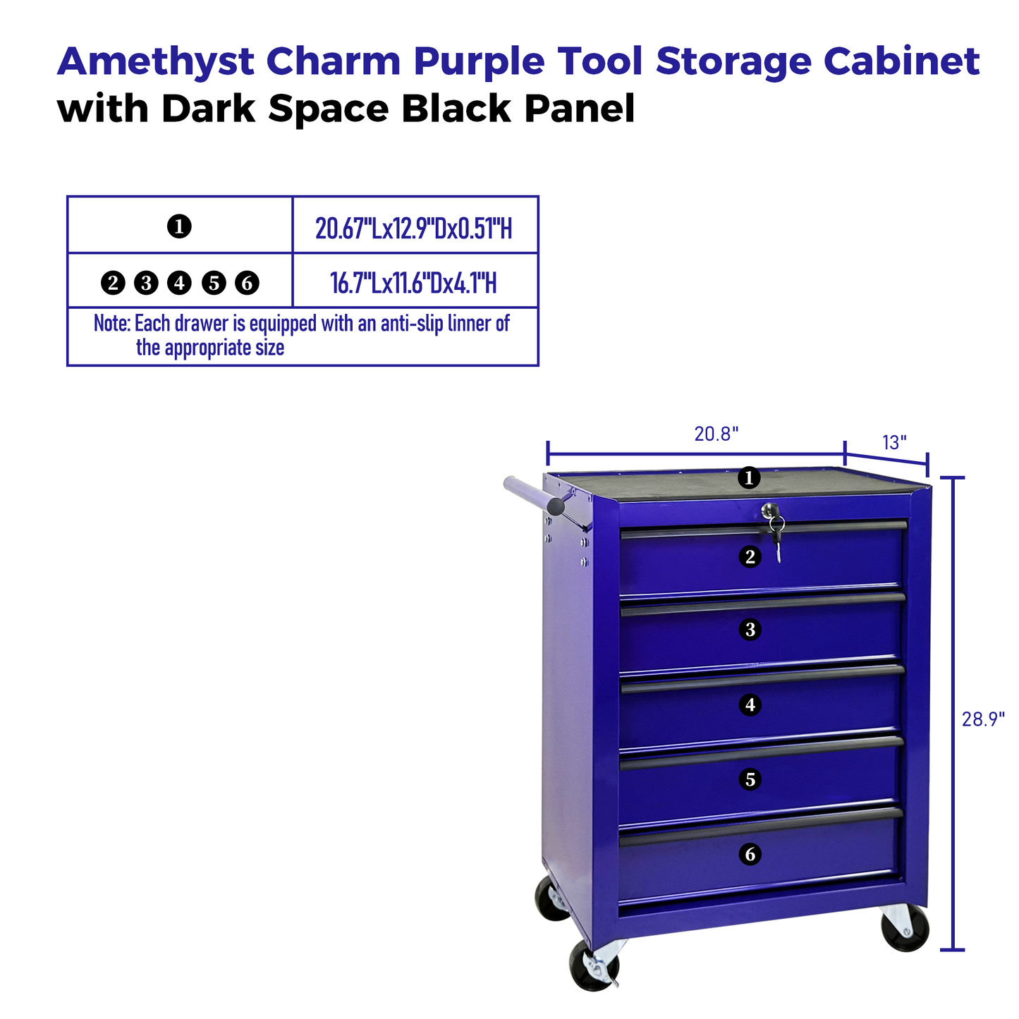 Rolling Metal Tool Chest with 5 Drawers