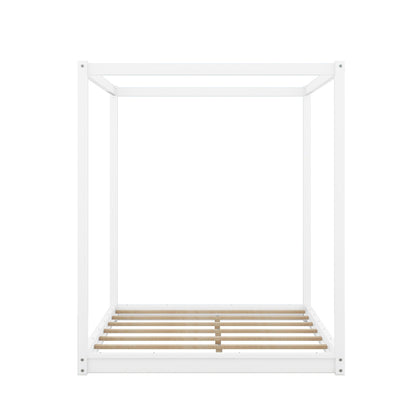 Wood Canopy Platform Bed With Support Legs And Airflow Slats