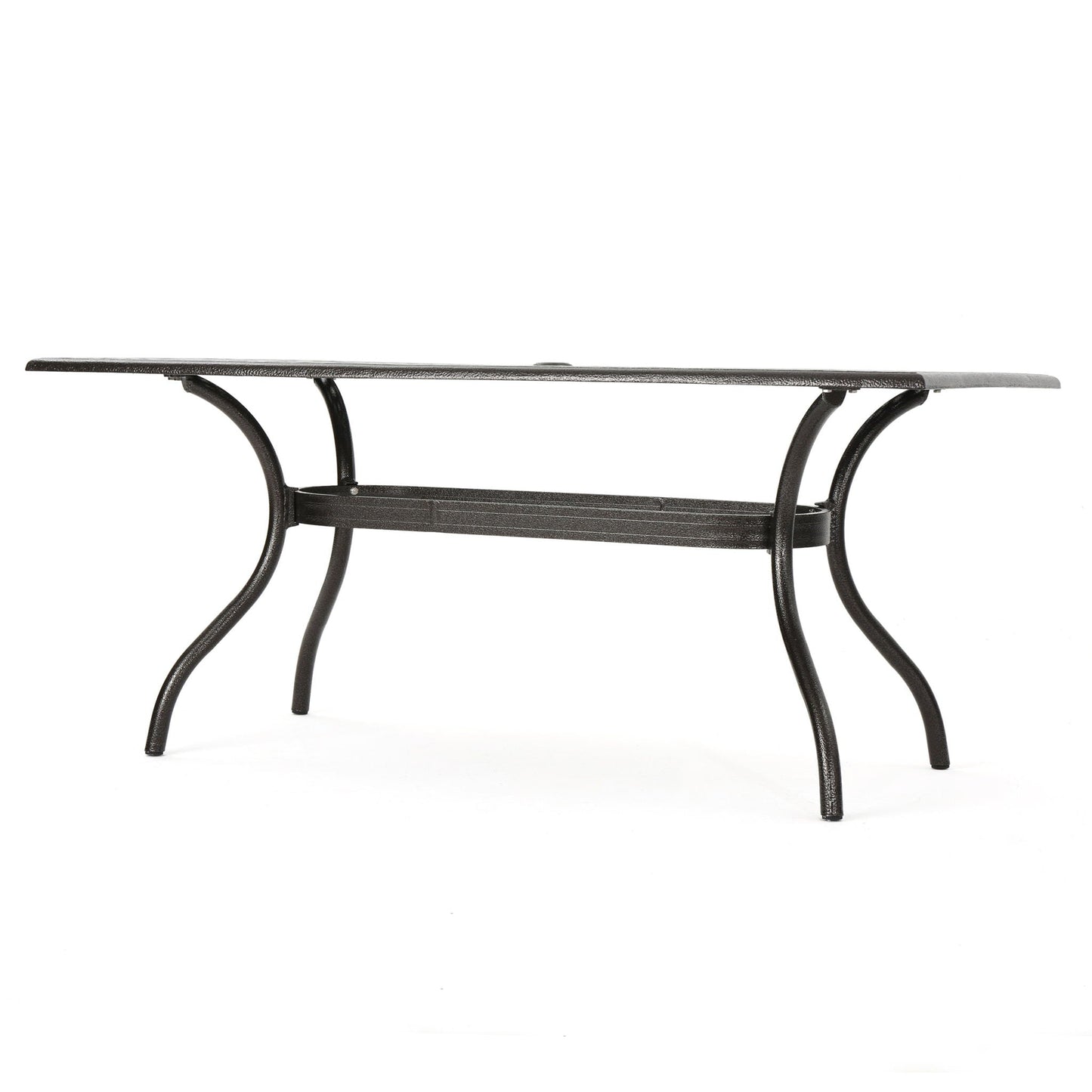 Celestine Outdoor Cast Aluminum Dining Table with Floral Lattice Design and Umbrella Holder