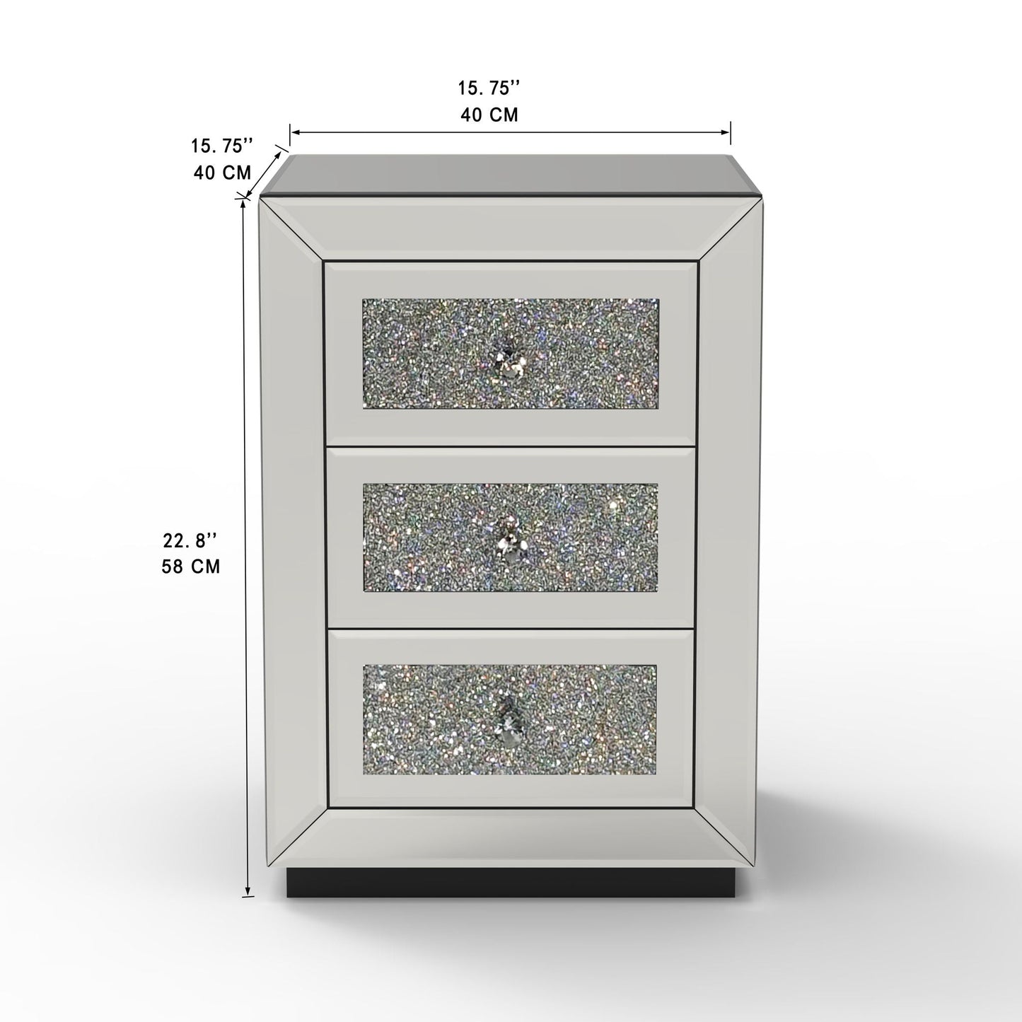 3 Drawer Nightstand With Glass Accents, Bedside Table For Bedroom - Silver