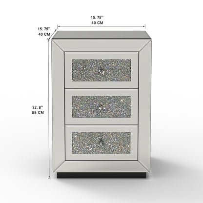 3 Drawer Nightstand With Glass Accents, Bedside Table For Bedroom - Silver