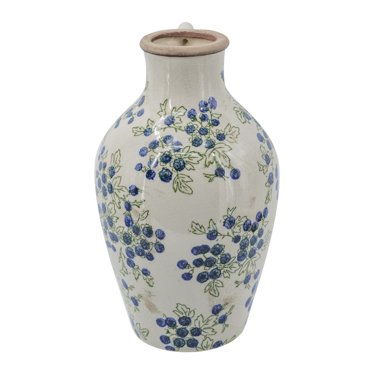 7.5x7.3x12" White Ceramic Vase with Blueberry Motif