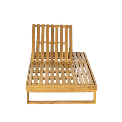 Acacia Wood Chaise Lounge Teak Finish with Adjustable Recliner