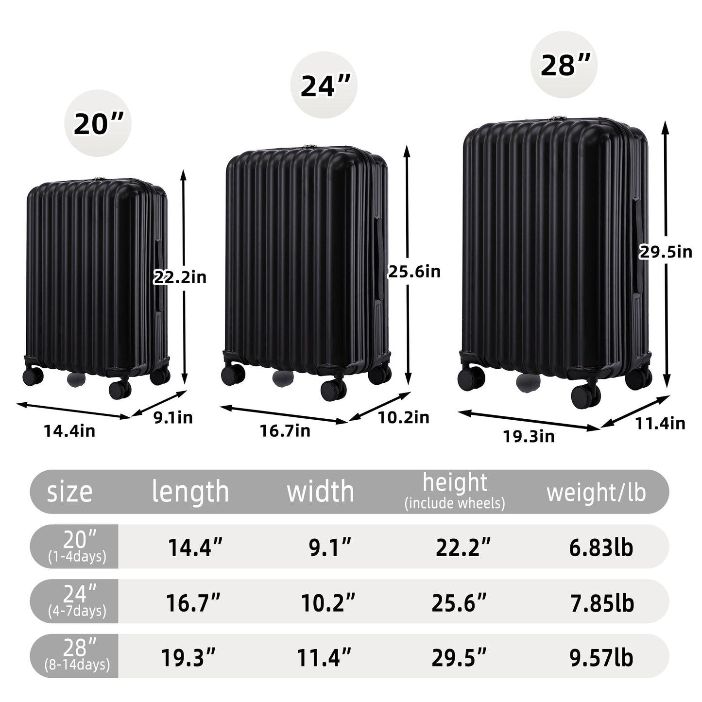 20" / 24" / 28" 3 Pieces / Set Spinner Wheel Luggage, Carry On Suitcase, With Cup Holder & USB Port & Phone Holder