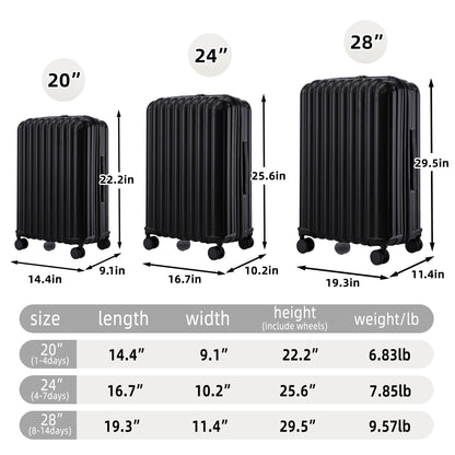 20" / 24" / 28" 3 Pieces / Set Spinner Wheel Luggage, Carry On Suitcase, With Cup Holder & USB Port & Phone Holder