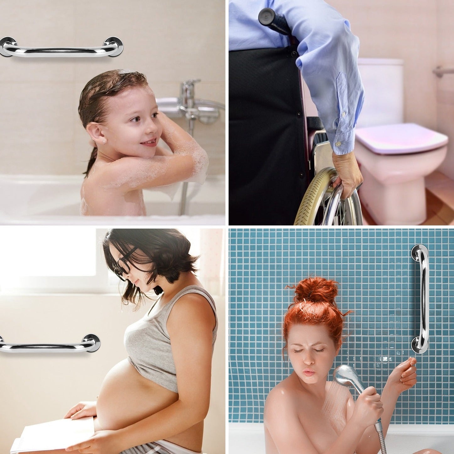 2Pcs Bath Grab Bar 11.8in Sturdy Stainless Steel Shower Safety Handle For Bathtub Toilet Stairway Anti-slip Handrail Balance Bar 220LBS Pull Force