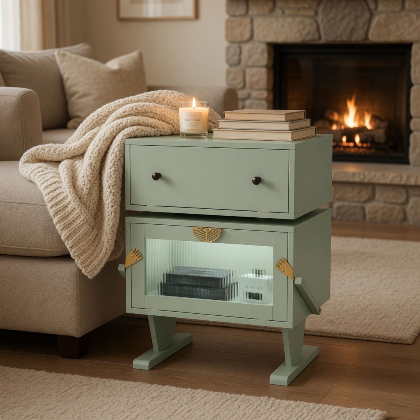 Robot LED Nightstand With 360° Rotating Drawer