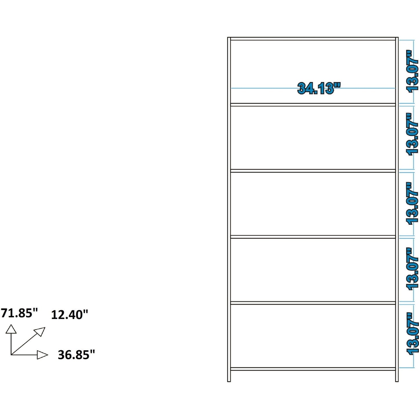 Olinda - Modern 5 Shelf Open Bookcase