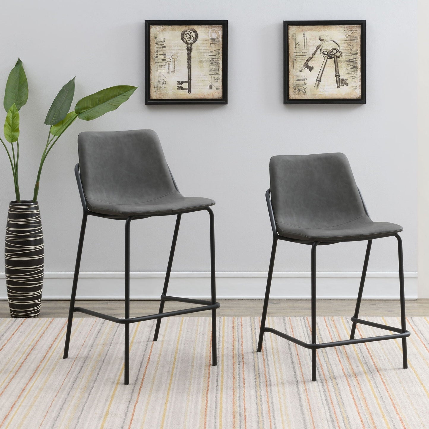Counter Height Stools With Footrest (Set of 2) - Gray / Black