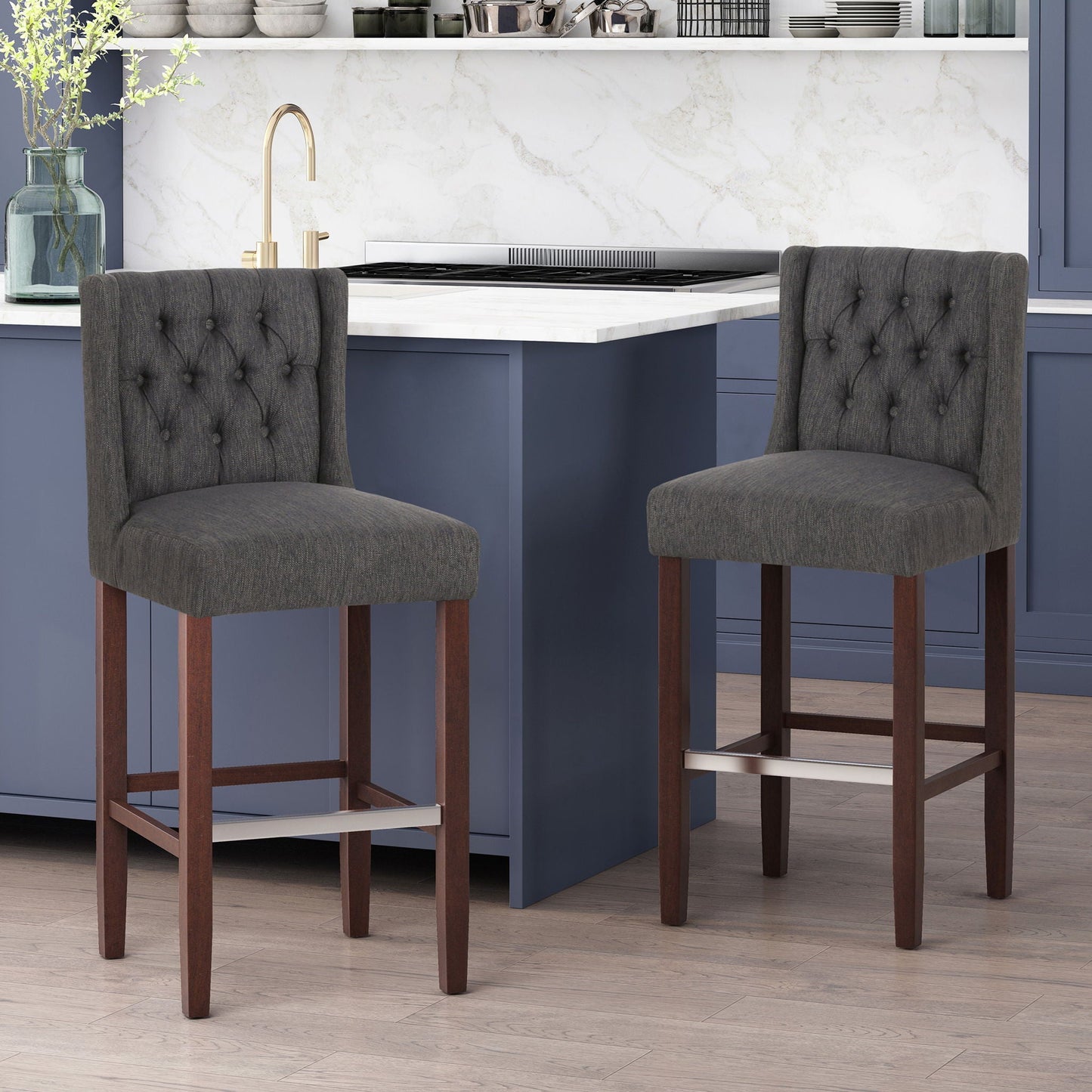 Solstara Upholstered Dining Barstool with Button Tufted and Wing Back