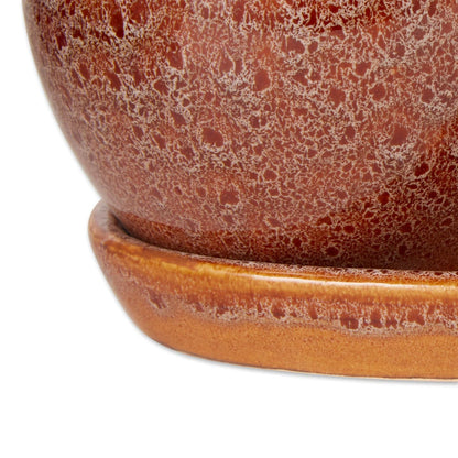 BROWN ROUND CERAMIC SMALL PLANTER SET OF 3