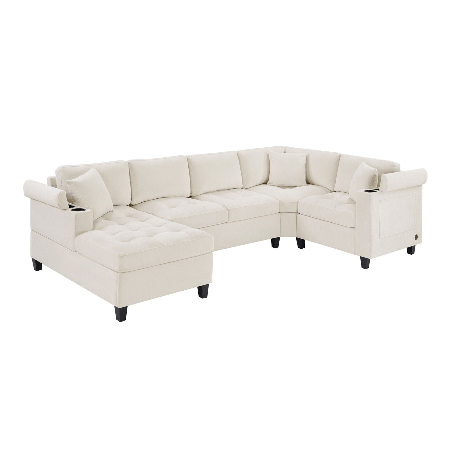 U Shaped Sectional Sofa, Corner Living Room Couch With Built In Cup Holders, Storage, USB Ports