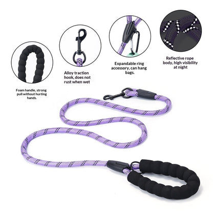 Thickened Reflective Dog Leash - Durable Nylon Pet Walking Lead for Medium Large Dogs