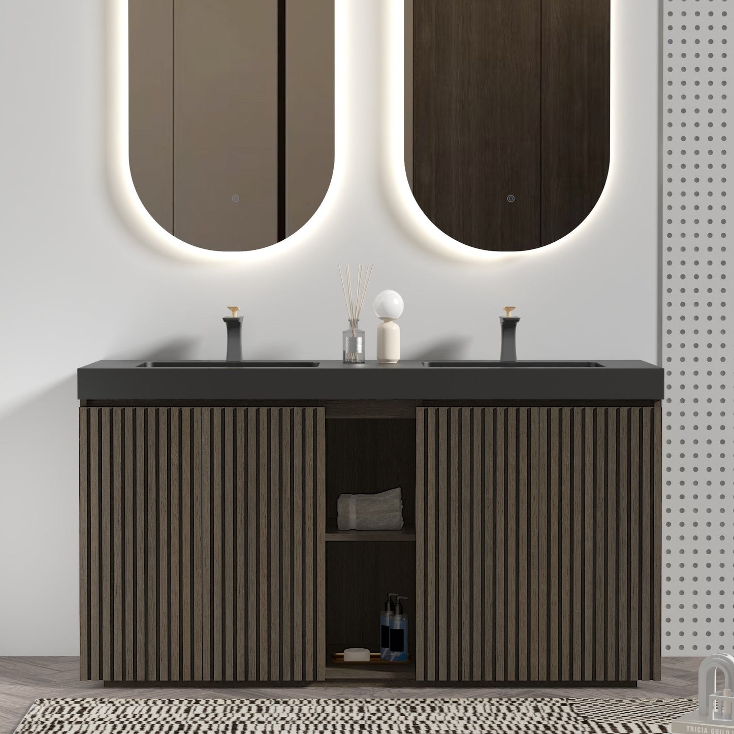 Galan 60" Smoked Oak Bathroom Vanity