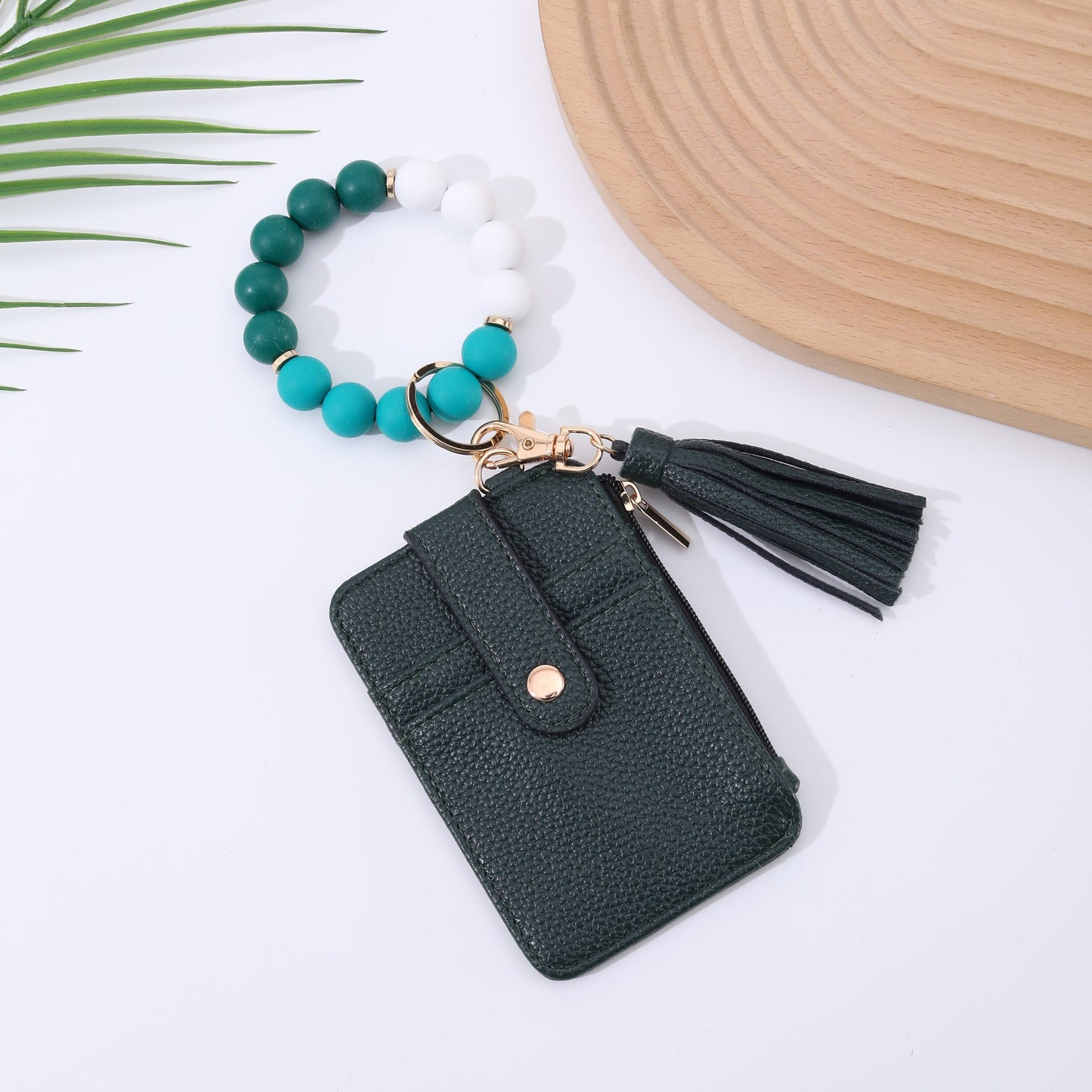 Silicone Bead Bracelet Leather Wallet