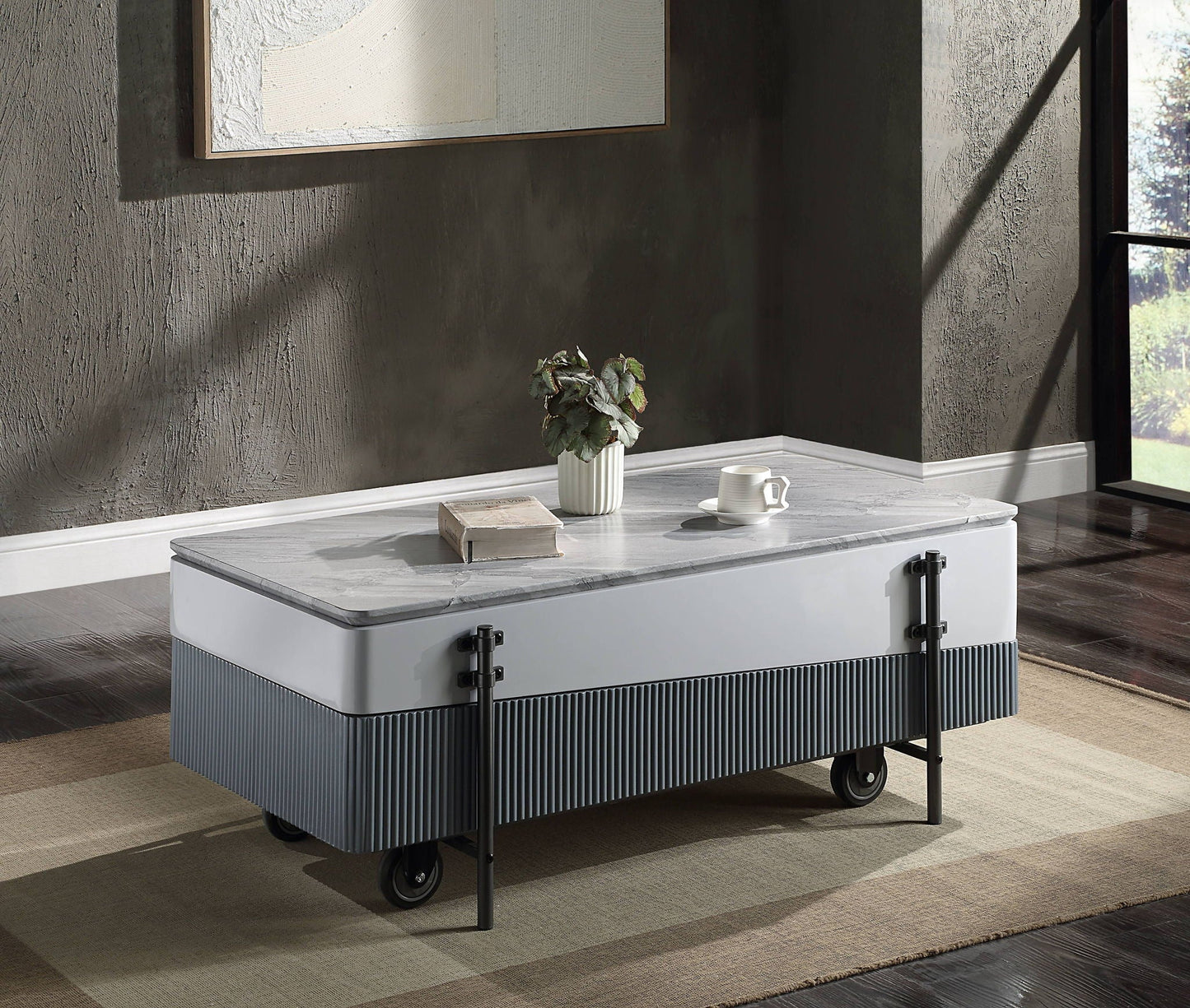 Wilkins High Gloss Coffee Table with Lift Top - Gray / White