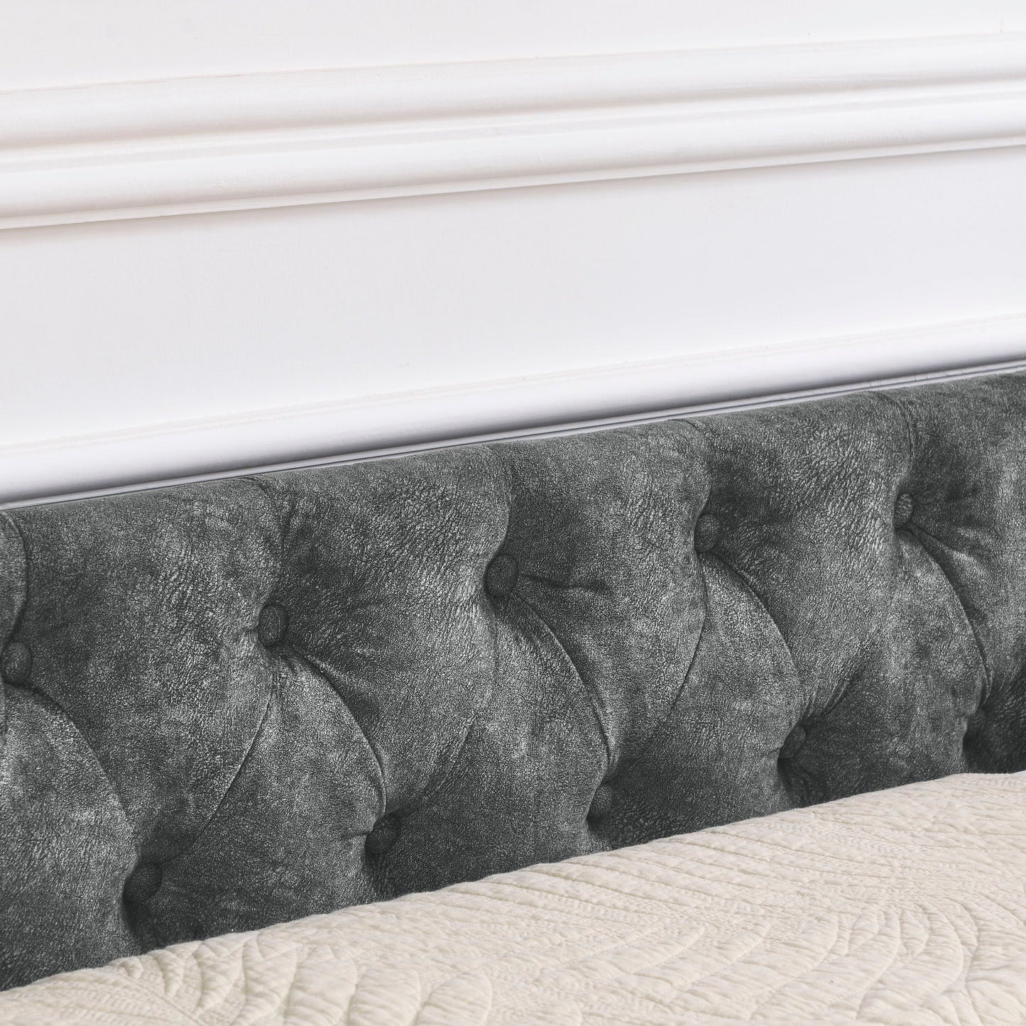 Upholstered Tufted Daybed With 2 Drawers, Waved Arms