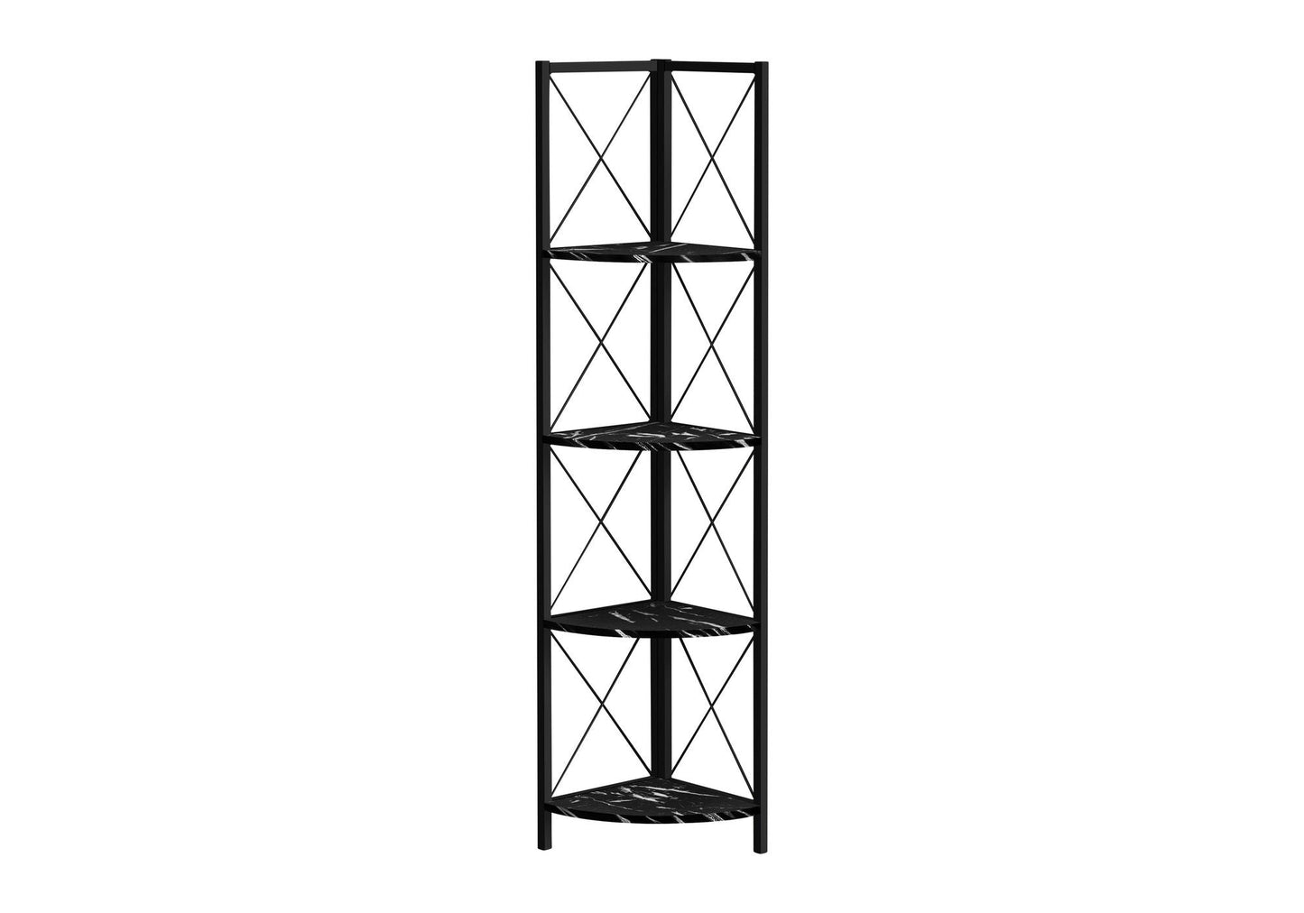 4-Tier Corner Bookshelf with Marble Look and Metal Frame