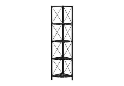 4-Tier Corner Bookshelf with Marble Look and Metal Frame