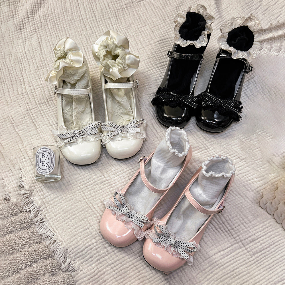 Sweet Lolita Shoes Lolita Shoes New High Heels Cute Lace Bow Girl Mary Jane Single Shoes