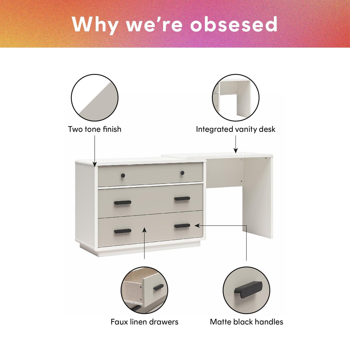 Valencia - 3 Drawer Dresser And Desk - Taupe