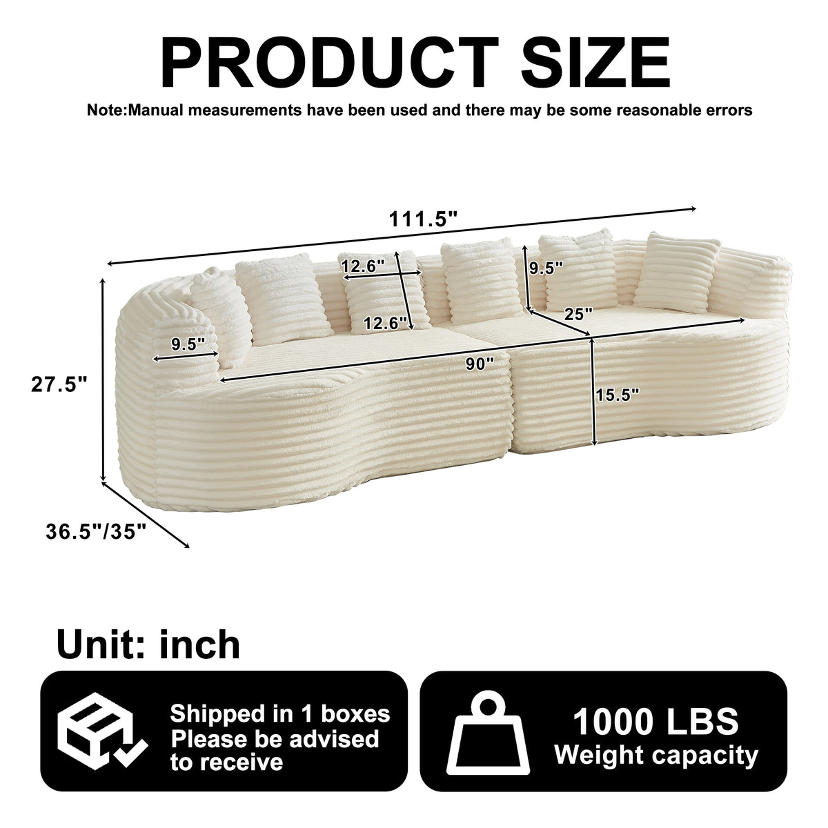 Curved Sectional Sofa - 111.5-inch Oversized Modern Design