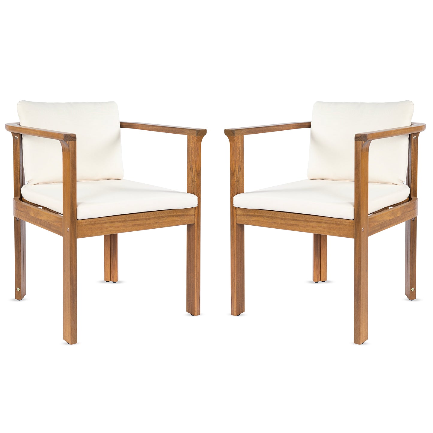 Outdoor Dining Chair Set of 2 with Curved Acacia Wood Arms
