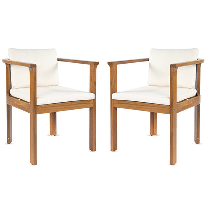 Outdoor Dining Chair Set of 2 with Curved Acacia Wood Arms