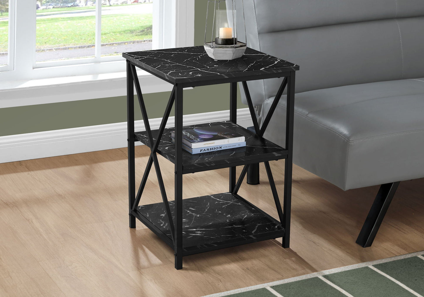 3 Tier Accent Table Side Marble Look Contemporary & Modern